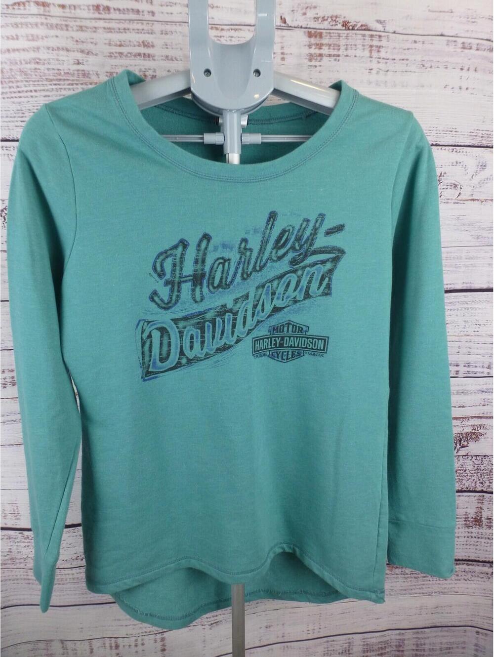 Harley-Davidson Women's Small S Teal Long Sleeve Crew Neck Graphic T-Shirt G3A
